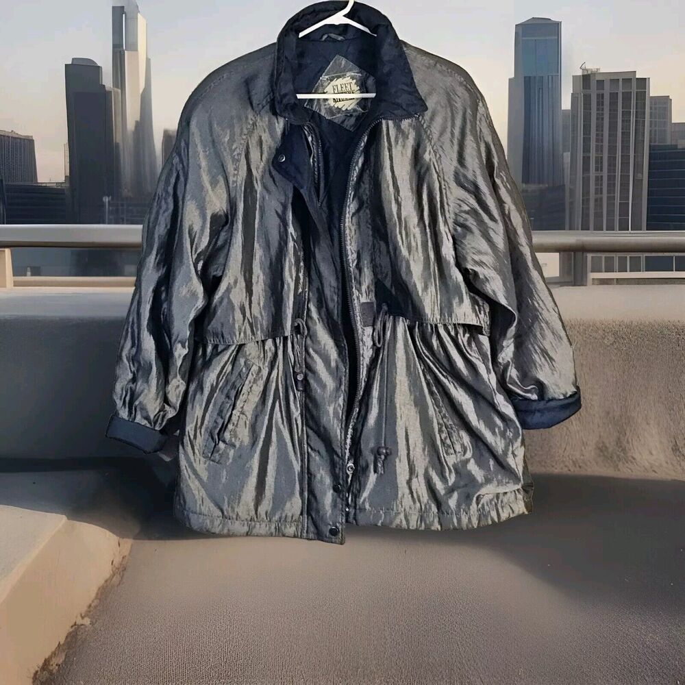 Fleet Street Windreaker Raincoat Jacket Womens M Gorpcore Metallic Roll Sleeves